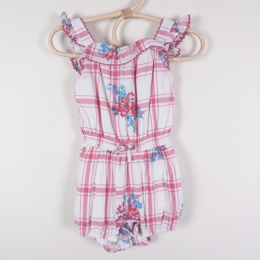 Ralph Lauren Cotton Plaid Floral One-Piece Dobby Romper Red White Baby‎ Sz 6m